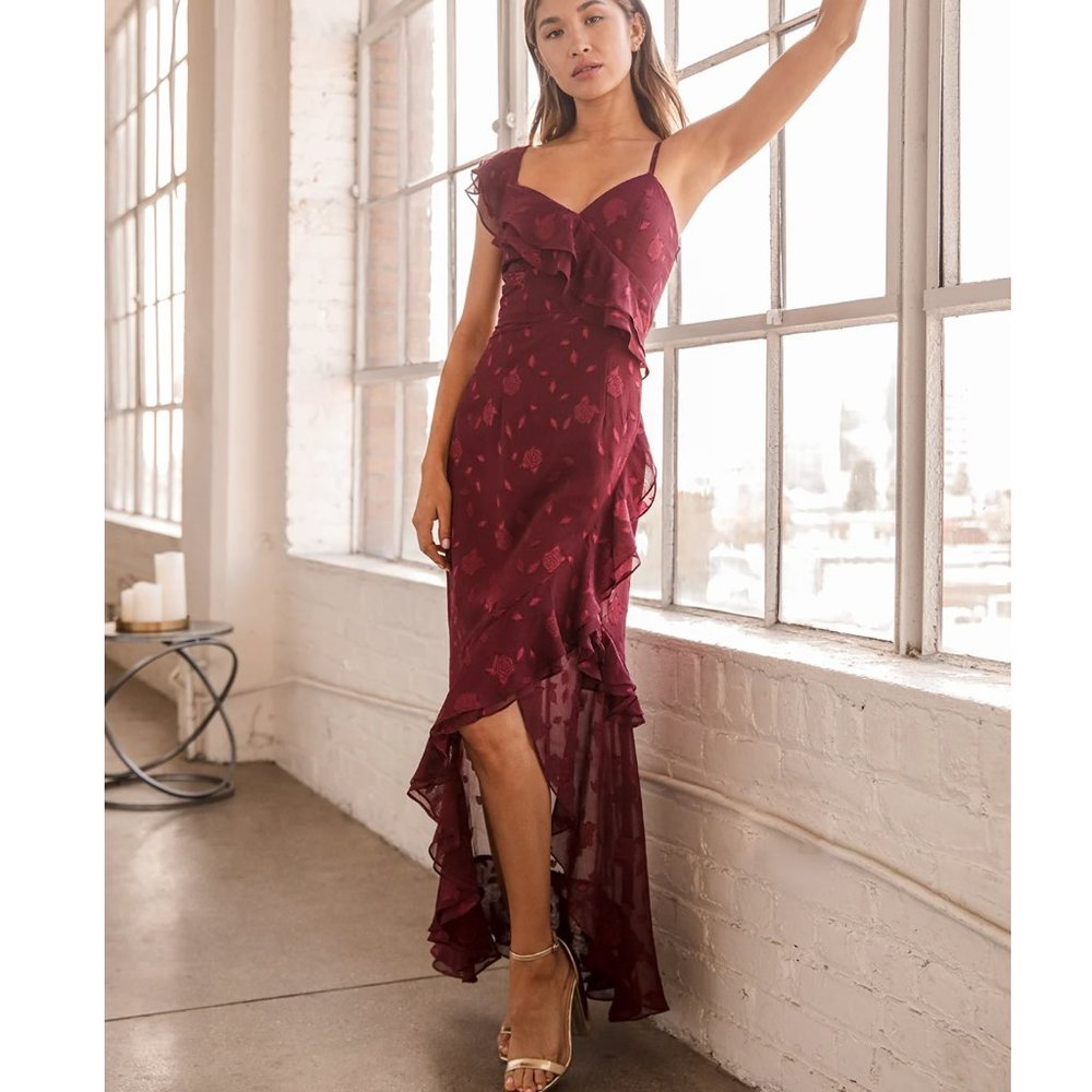 COPY - Lulus 🤍 Forever Be Burgundy Floral Ruffled Maxi Dress